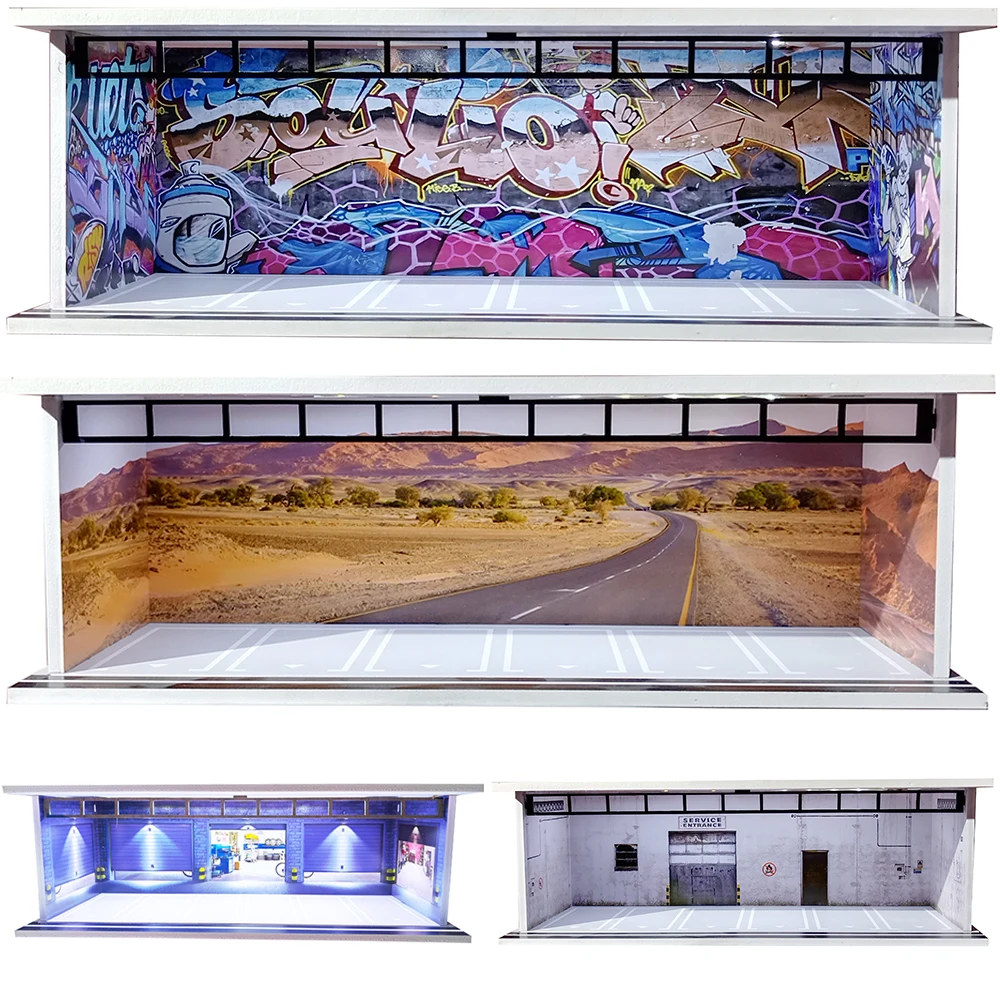

USB Powered LED Lighted 1/64 Car Display Garage Diorama Kit Pre-assembled Parking Lot Scene for Diecast Model