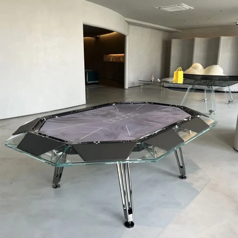 Italian tempered glass chess and card table, round multi-person club entertainment high-end  table