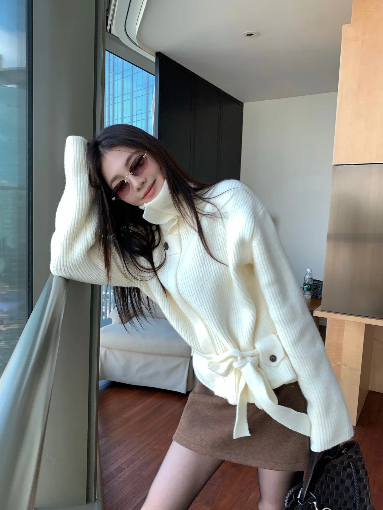 

UKILAU Корейский утепленный вязаный свитер-пальто для женщин, осенне-зимний, с поясом на талии, с эффектом тай-дай, длинный рукав, круглый вырез, на молнии