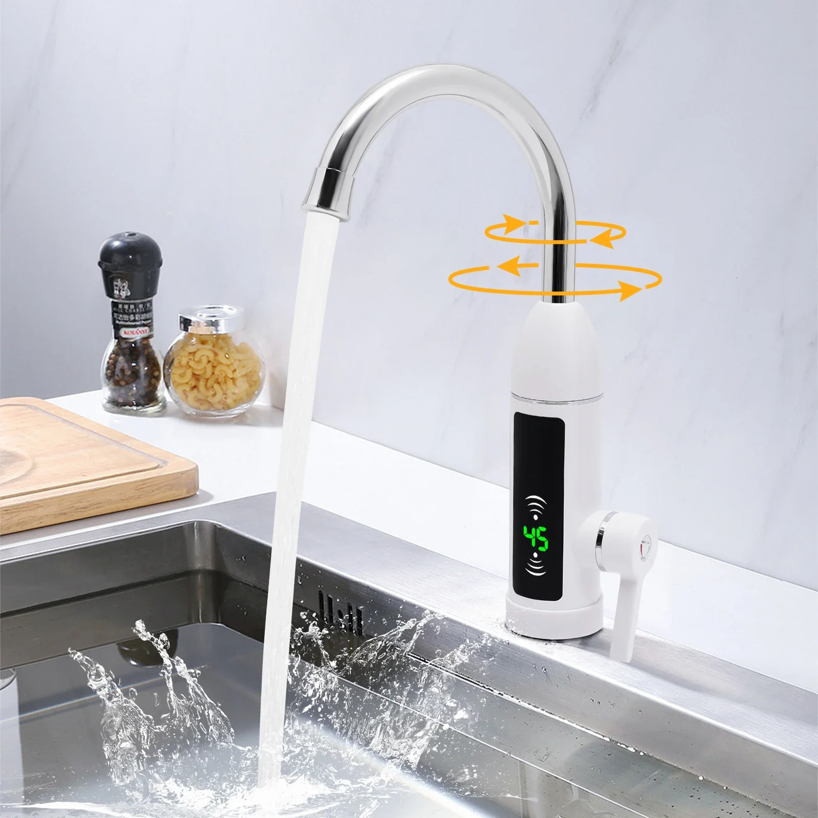 3KW 360-Degree Rotating Faucet Wear Resistance  Digital Display Faucet for Kitchens and Bathrooms