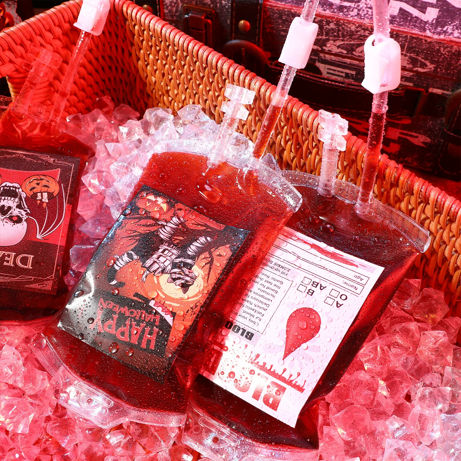 

Мешки с кровью на Хэллоуин, набор напитков, наклейки, зажимы, шприц, сок, газированная вода, коктейли, безопасный пищевой ПВХ, многоразовые чистые украшения для вечеринки