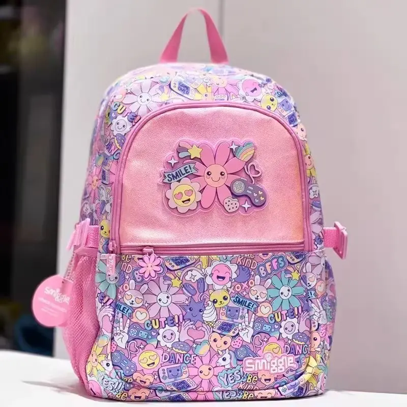 Genuine Australian Smiggle Pink Smiling Face Flower Backpack Children'S Backpack Student Outdoor Leisure Bags Straw Kettle Kids