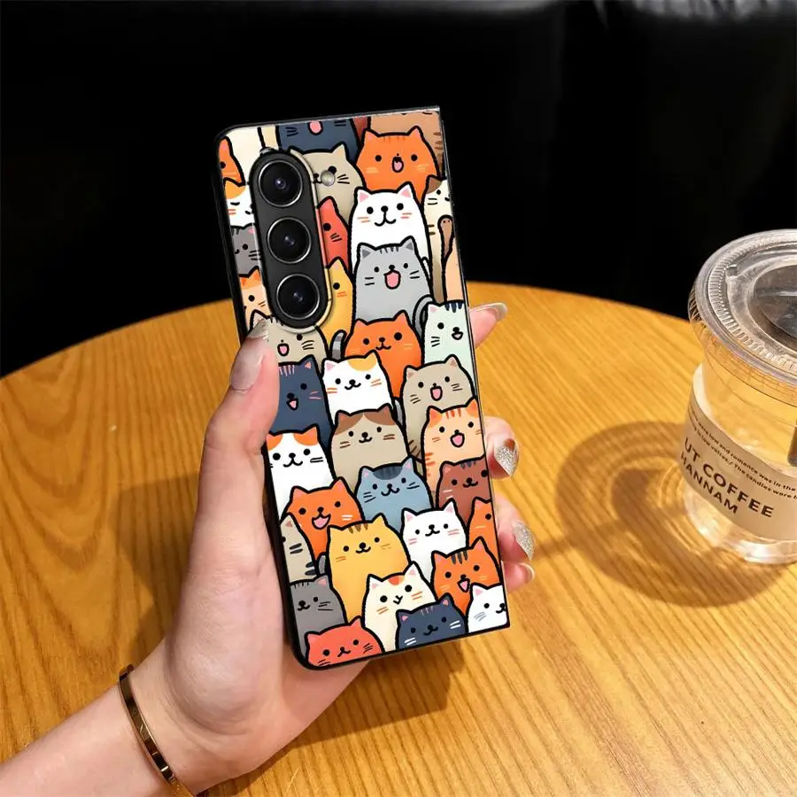 Cartoon Cat Pattern Case for Samsung Galaxy Z Fold 8 Ultra ZFold6 ZFold4 Z Fold 7 6 5 4 3 ZFold5 ZFold3 ZFold7 Phone Cover