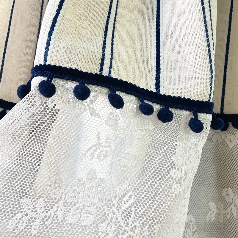 1pc Korean Style Blue Striped Half Curtain, Short Door Curtain, Retro Partition Curtain, Coffee Curtain, No Drilling, Kitchen Cu