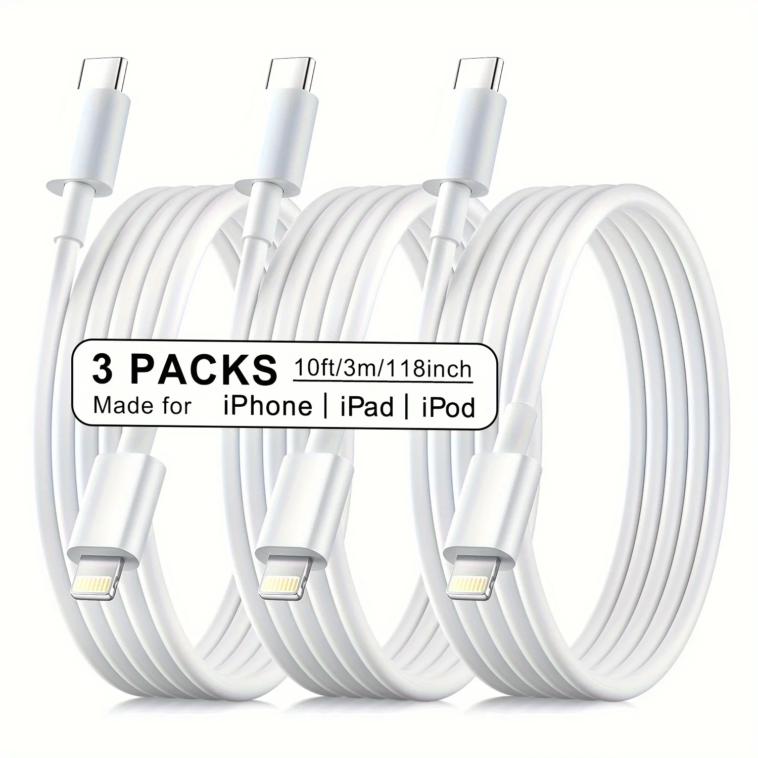 [PD Type-C to 8-Pin Cord] 1Pack/3Packs 10ft/3m USB C To 8-Pin Cable For IPhone Charging Cable, [MFi Certified] 20W