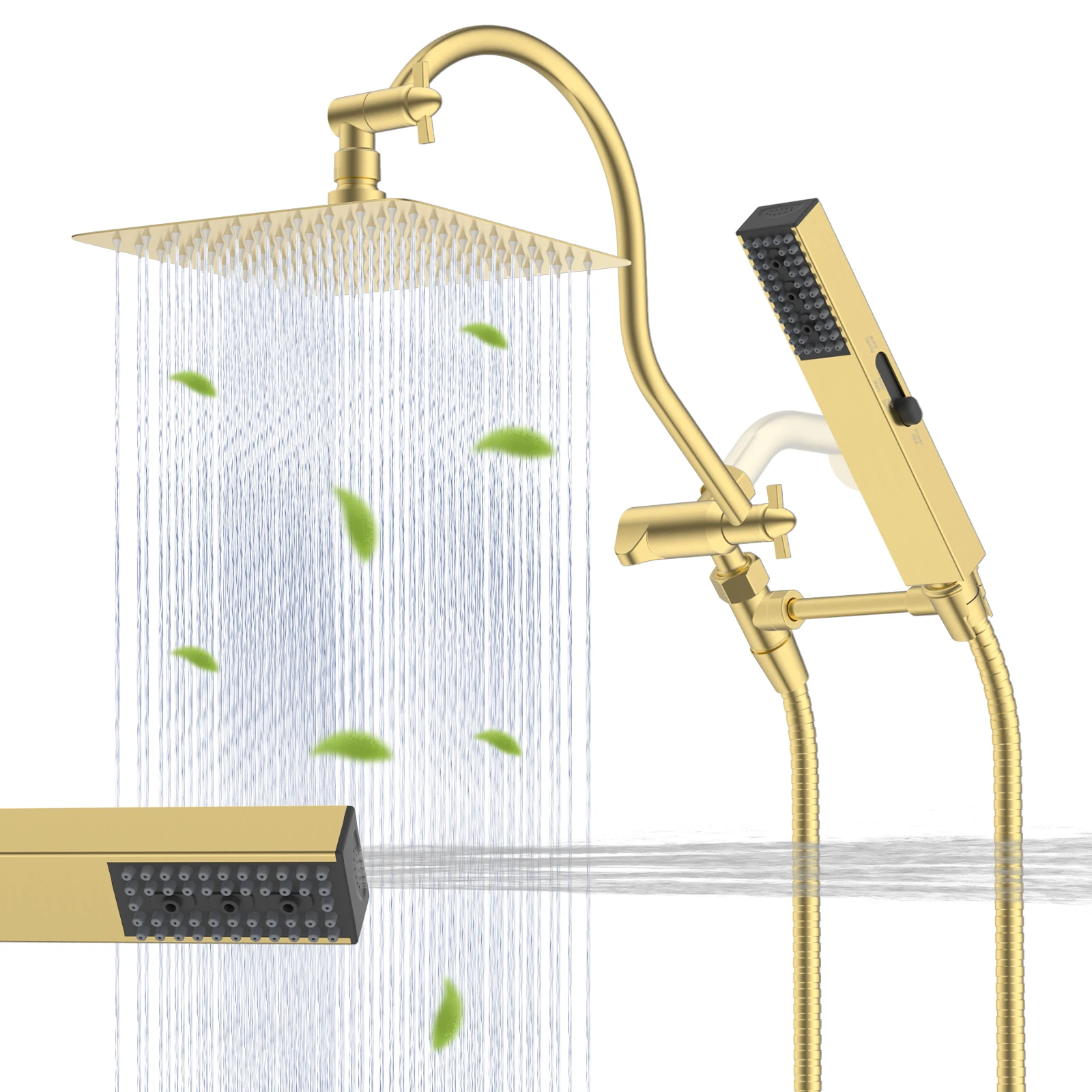 

10'' High Pressure Rainfall Shower Head, Showerhead Combo with Handheld Spray, 12'' Adjustable Extension Arm, 71'' Hose