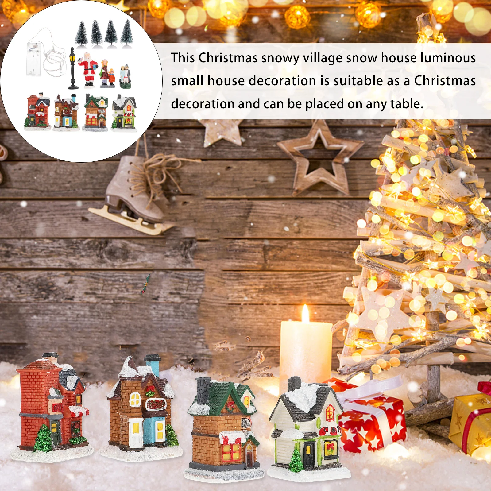 

1Set Lighted Christmas Village Set High Quality Resin Long Decor Warm Atmosphere LED Christmas House