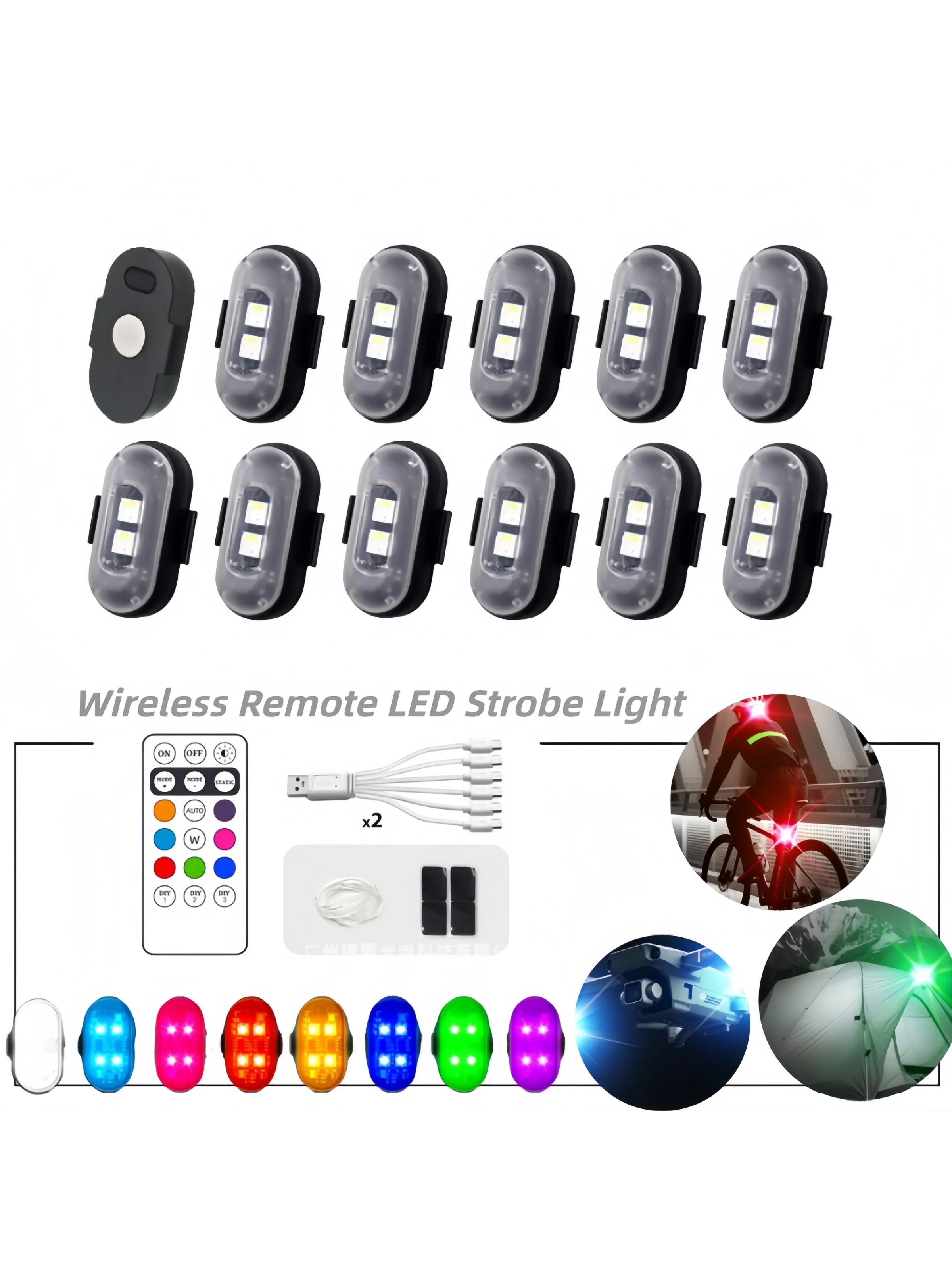 AliExpress NONE Wireless Remote LED Strobe Light 8 Colors Anti-collision Warning Beacon USB Rechargeable Flashing Lamp For Car Motorcycle Bike