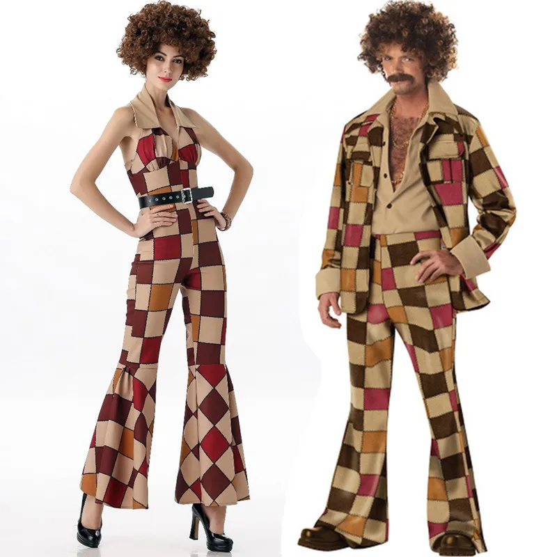 

Women Men 60s 70s Retro Hippie Costume 1960s 1970s Go Go Girl Disco Couple Disco Hippie Cosplay Halloween Costume Fancy Dress