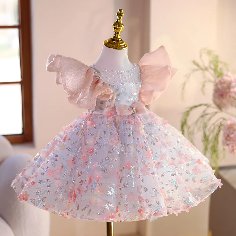 New Flower Girls Wedding Princess Ball Gown Children Cute Birthday Party Perforamnces Dress y1538