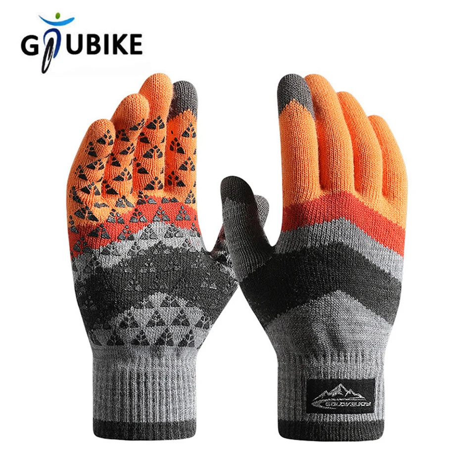 GTUBIKE Winter-Strickhandschuhe für Herren und Damen, warm, Fleece, Radfahren, Persönlichkeit, winddicht, dreieckig, rutschfest, Touchscreen-Wollhandschuhe