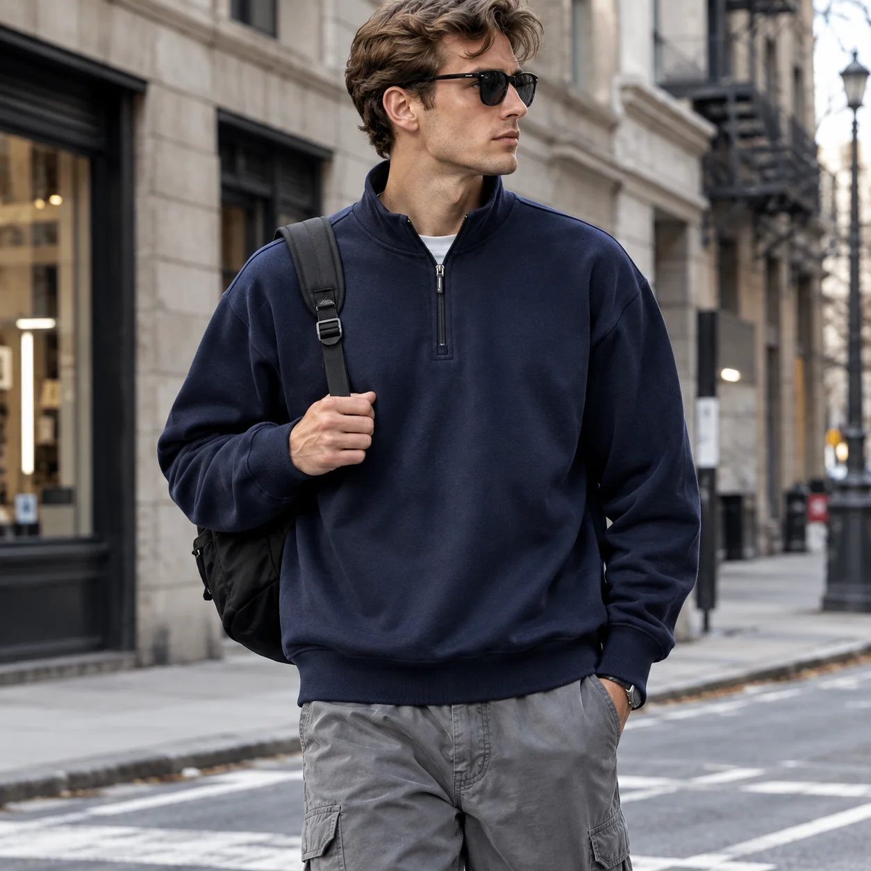 Veidoorn Men's Half Zip Hoodie Minimalist Pullover Sweatshirt Fall Casual Sportswear Long Sleeve Sweatshirt Streetwear Top
