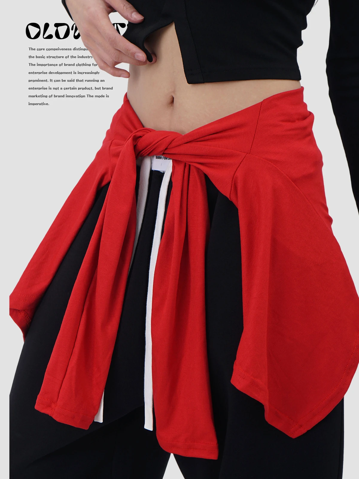 

Red Street Dance Overlap Waist Curtain Women's American Hip Hop Jazz Waist Cover Shirt Sexy Versatile Slimming Top Trendy