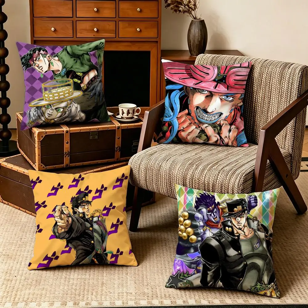 Anime-JoJo's Bizarre AdventureS Cushion Cover Soft Velvet Cushion Cover Set 4Pcs 50x50 45x45 Zipper Pillowcase for Home Decor
