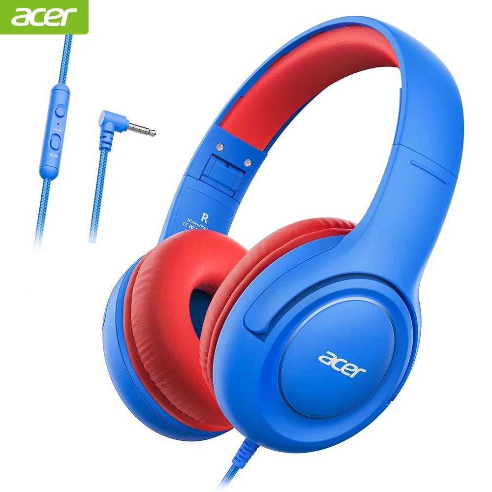 Acer HK03 Kids Bedrade hoofdtelefoon voor school 85/94dB Volumeregrenzer 3,5 mm jack Opvouwbare stereogeluid Headset voor meisjes Jongen Geschenken