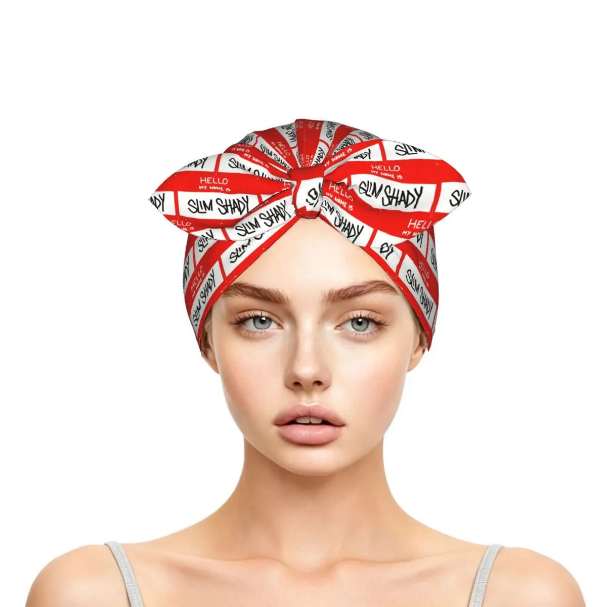 Hello My Name Is Slim Shady Eminem Sleep Bonnet Double Layer with Adjustable Bow, Reversible Hair Cap for Curly Braids Hair