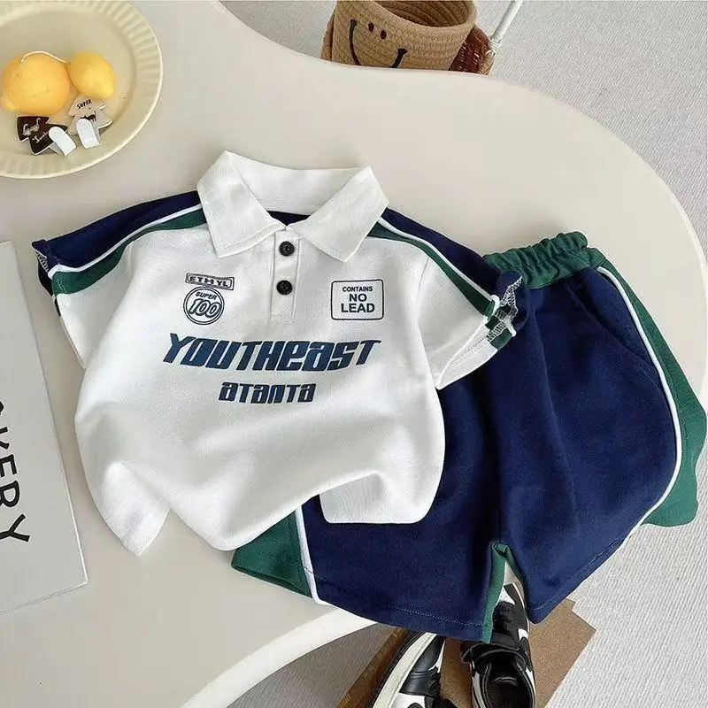 

Kids Boy's Summer Korean Short Sleeve Set 2025 Summer New Children's Baby POLO Shirt Leisure Sports Two Sets 80-120cm