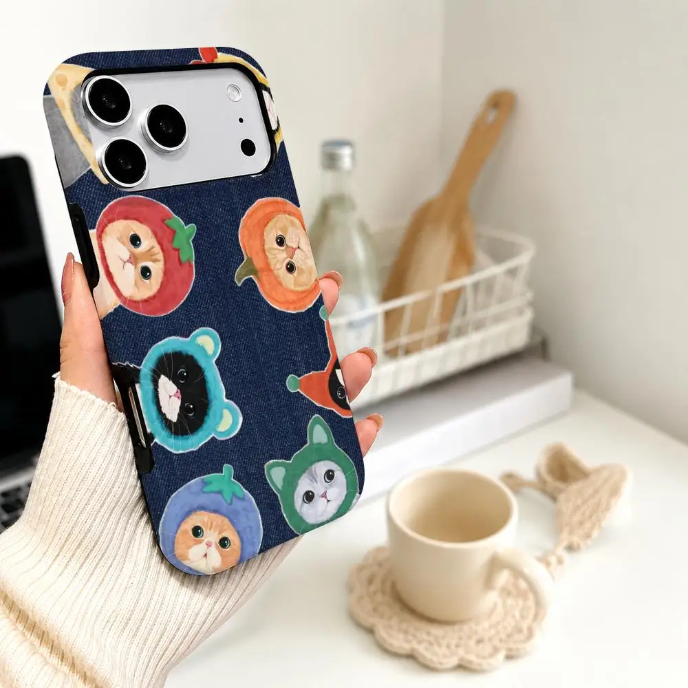 Cartoon Cat Phone Case Film material 2-in-1 Shell FOR IPhone 17 16 15 14 12 17Air 16e 13 Pro MAX 16Plus Cover