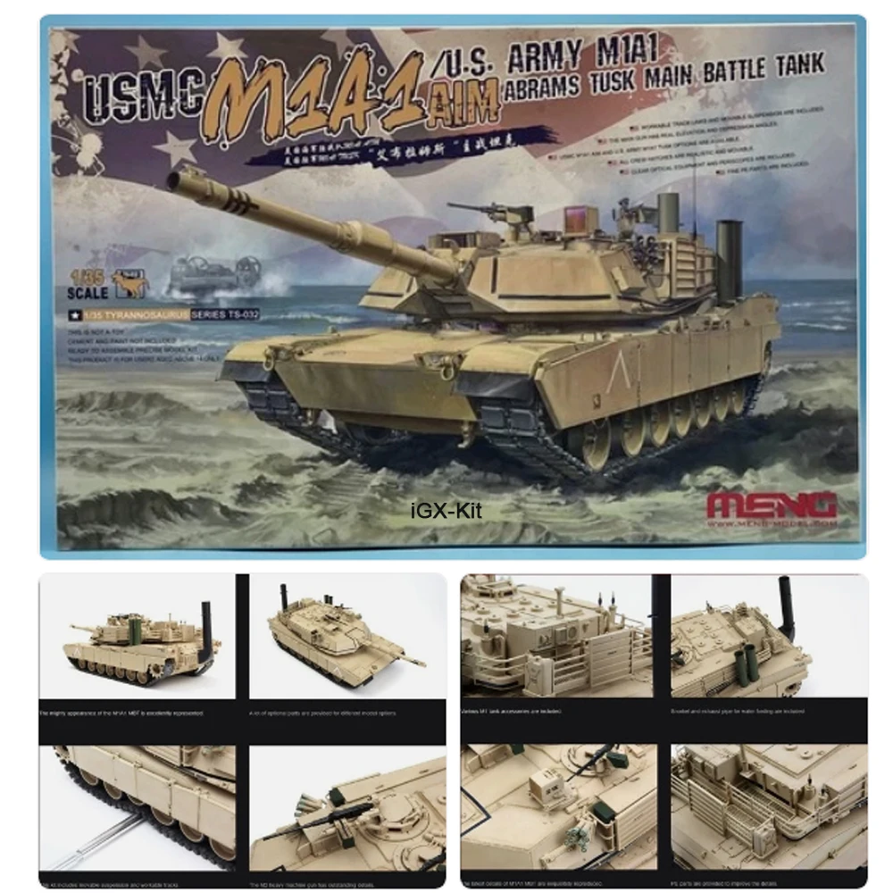 Meng TS-032 1:35 Scale USMC Army M1A1 Abrams Tusk Main Battle Tank MBT Vehicle Plastic Assembly Model Building Kit