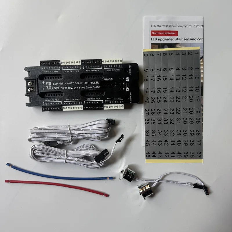 32-Channel Stair Step LED Light Strip PIR Motion Sensor Controller Auto-Dimming Anti-Short Circuit for Home Stairs Decoration