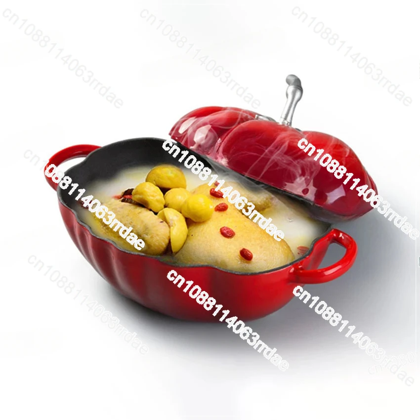 Cast Iron 27cm Enamel Stew Pot with Thickened Flat Bottom Onion Plate Induction Cooker BCA20B Household Tomato Shape