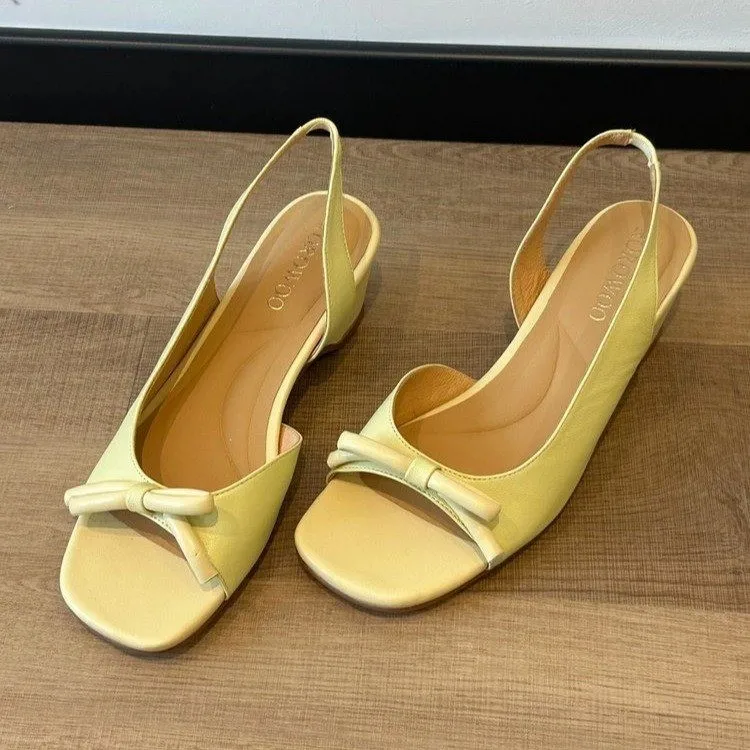 2026 Sommer Atemberaubende Damen-Sandalen, Feen-Stil, Schleife, Blockabsatz, Offene Zehenpartie, Lässige Vielseitige High Heels