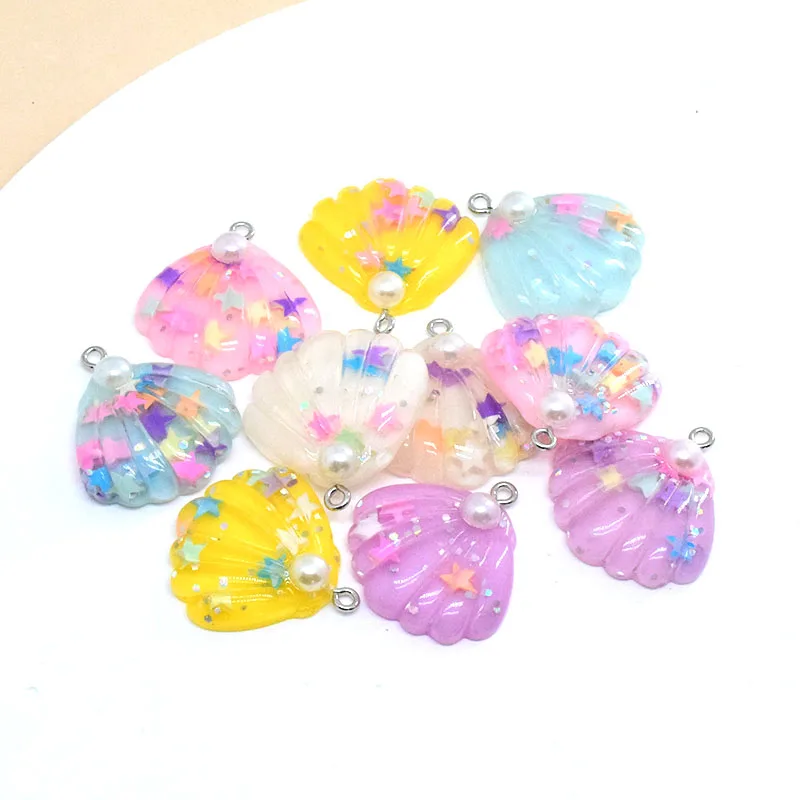 10pcs Star Shell Resin Flatback Earring Charms Cartoon Sea Shell Pendant For Earring Keychain Accessory Diy Jewelry Making