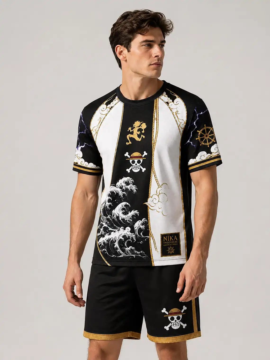 Summer Popular ONE PIECE Luffy T-shirt Shorts Set Family Matching Sport Set Oversized Breathable Quick Drying Cartoon Casual Set