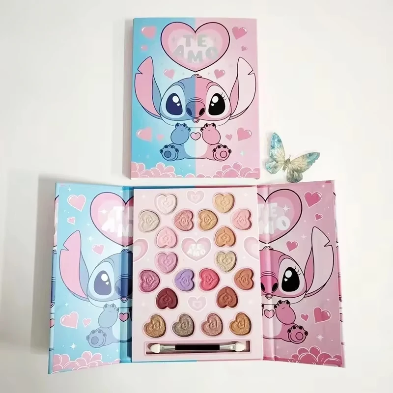 Stitch Angel 20 Color Eye Shadow Palette Disney Kawaii Cartoon Matte Pearly Glitter Waterproof Lasting MakeUp Tool Girls Gifts