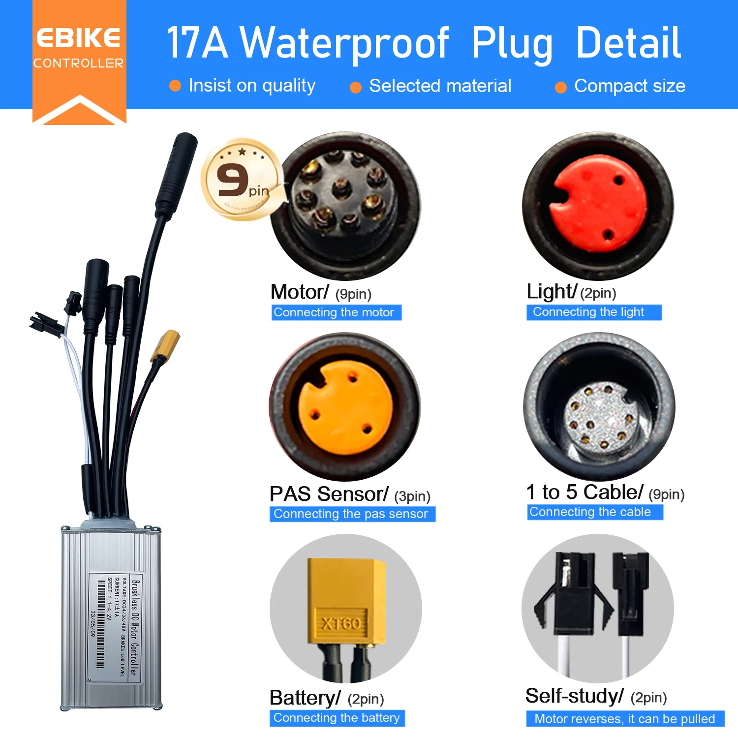Ebike Sine Wave Three mode Controller 24V/36V/48V 17A 26A 30A 250W-1000W with NFC S100 LCD Display For Electric Bike E-scooter view 3