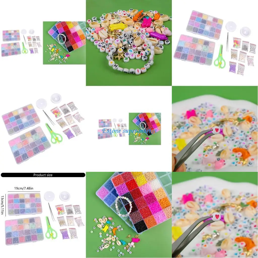 Cuentas multicolor 090B, cuentas sueltas 48 colores para fabricación pulseras y collares DIY