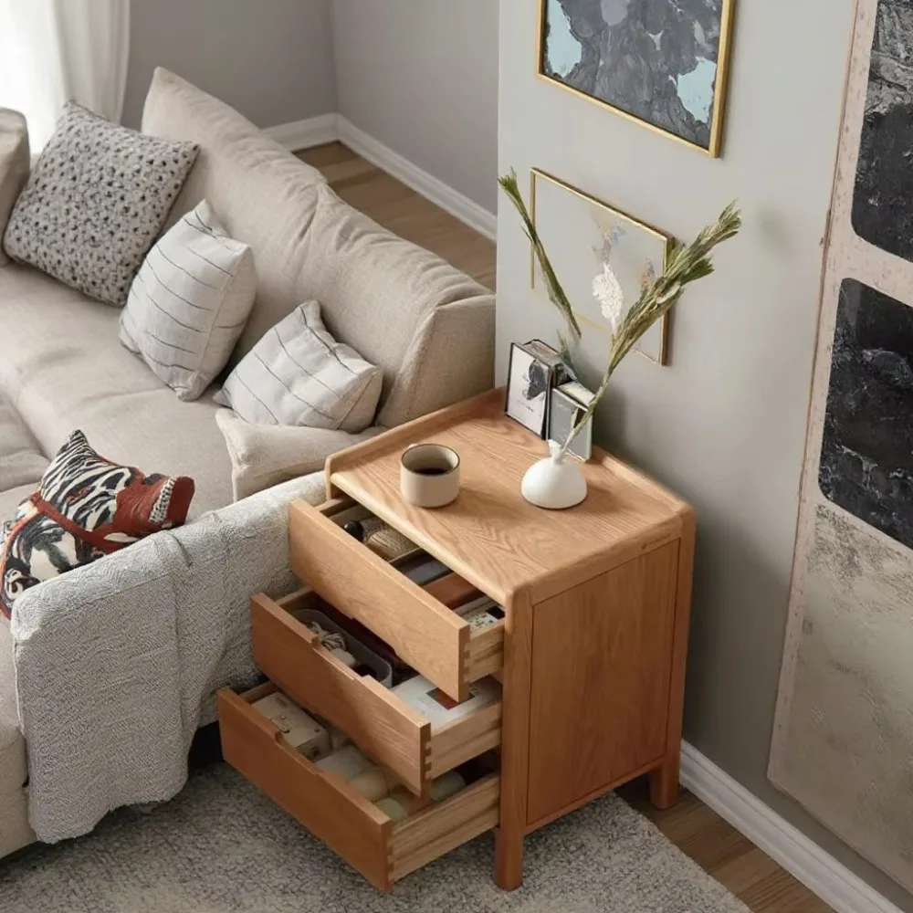 ตู้ข้างเตียงไม้สีธรรมชาติสำหรับเด็ก รุ่นขายดี - ตู้ข้างเตียงขนาดเล็กสไตล์ Burlywood สำหรับห้องนอน - ตู้เล็กสามลิ้นชัก