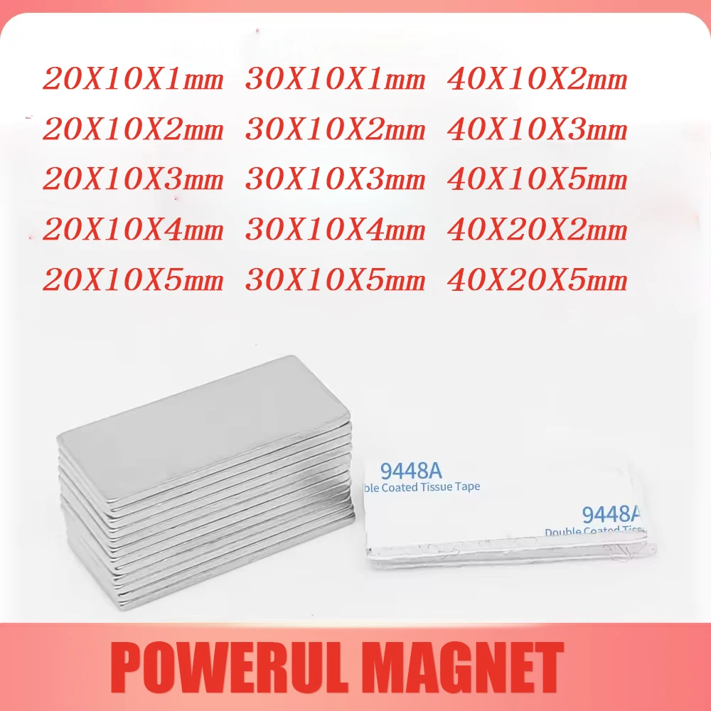 20x10x1 Rectangular Strong Rare Earth Neodymium Magnet With 3M Tape 20*10*2 Block Magnets 20x10x3mm 30x10x1 30x10x2 30*10*3