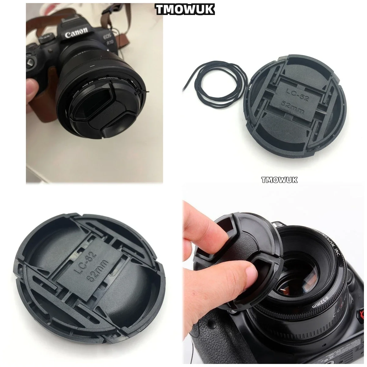 For Canon EOS R10 R30 30D 850D 200D M5 Rebel T7i 650D Camera Lens Cap Protective Cover Center Pinch Snap-on 49mm 52 55 58 62 67