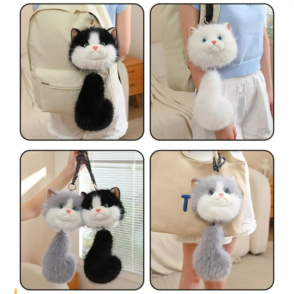 33CM Cat Plush Keychain Long Tail Big Head Kitten Pendant Soft Plush Sound Making Ragdoll Cat Stuffed Keychain Car Decor