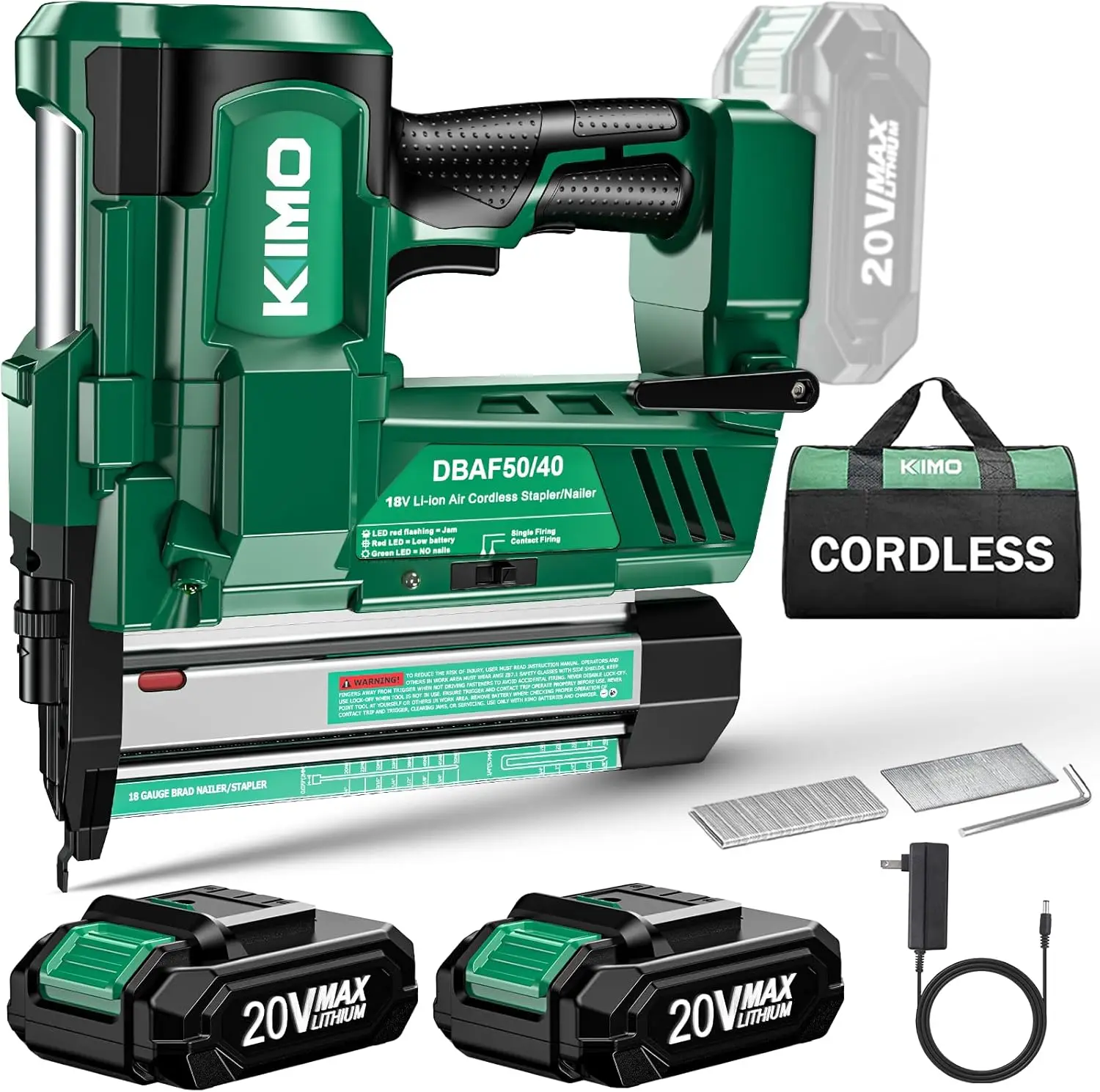 18 Gauge Nail Gun Battery Powered w/ 2 X 2000mAh Battery, 1000pcs Nails and Staples, 2 in 1 Cordless Brad Nailer/Electric Staple