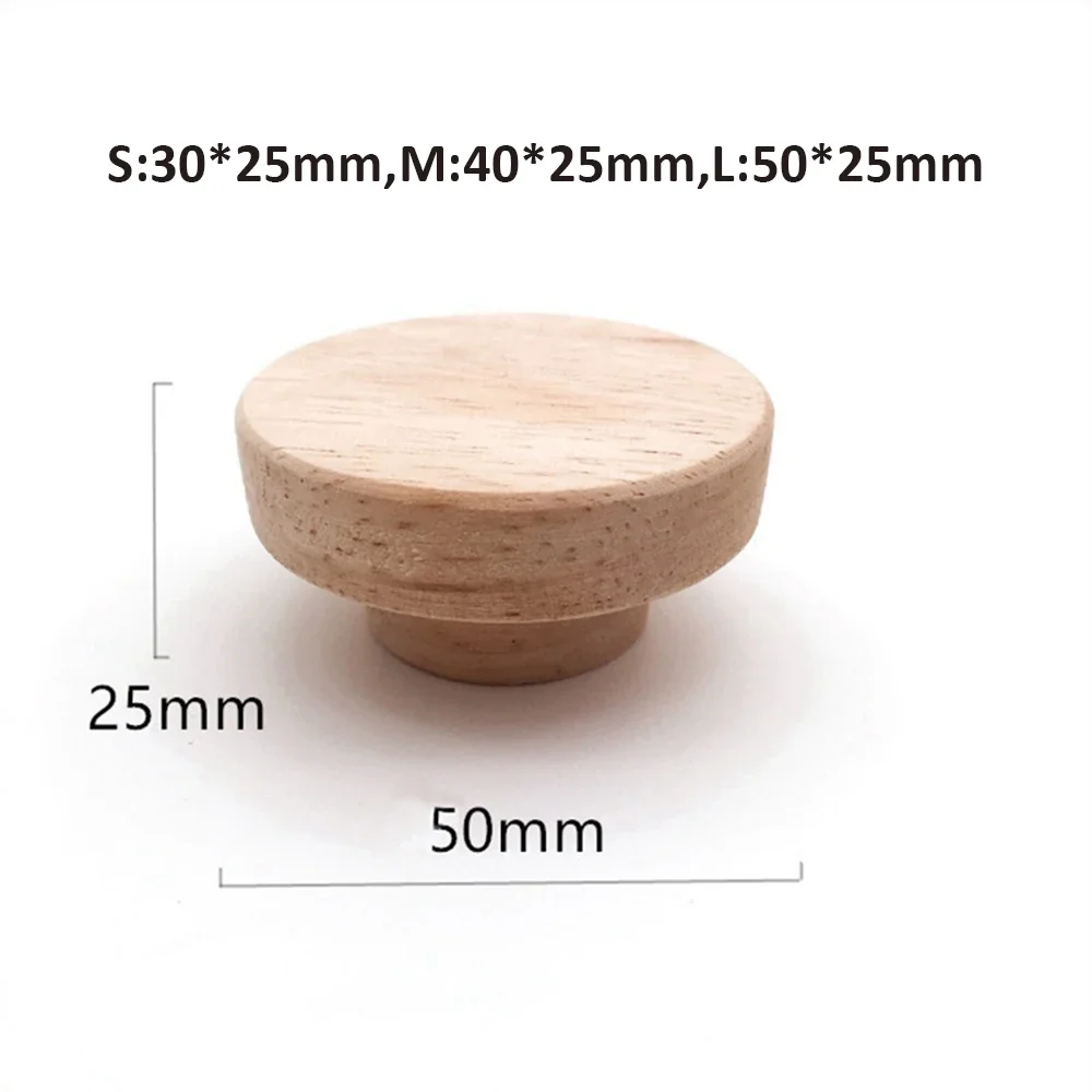 Oak Round Handle Dia 30/40/50mm Natural Wooden Cabinet Drawer Wardrobe Knobs For Cabinet Drawer Handle Furniture Hardware