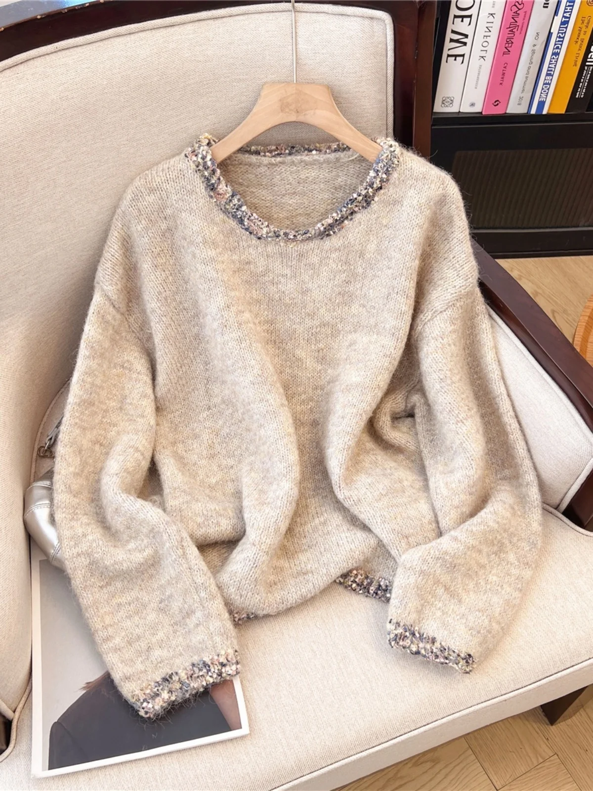 

Women's Vintage round Ne Pullover Knitwear Loose Spring Autumn Lazy Sle Knitted Top Comfortable Breathable Color