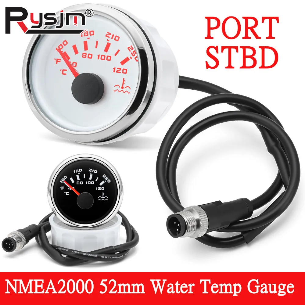 

NMEA2000 Universal 52mm Water Temp Gauge 40-120℃ 100-250℉ for Auto Boat yacht Red Backlight Water Temperature Meter Port STBD