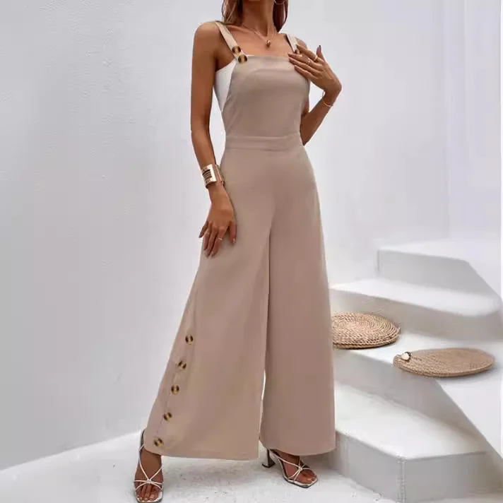 2024 Street Clothing New Women's Elegant Solid Color Sleeveless Casual Wide Leg jumpsuit YSS54-5