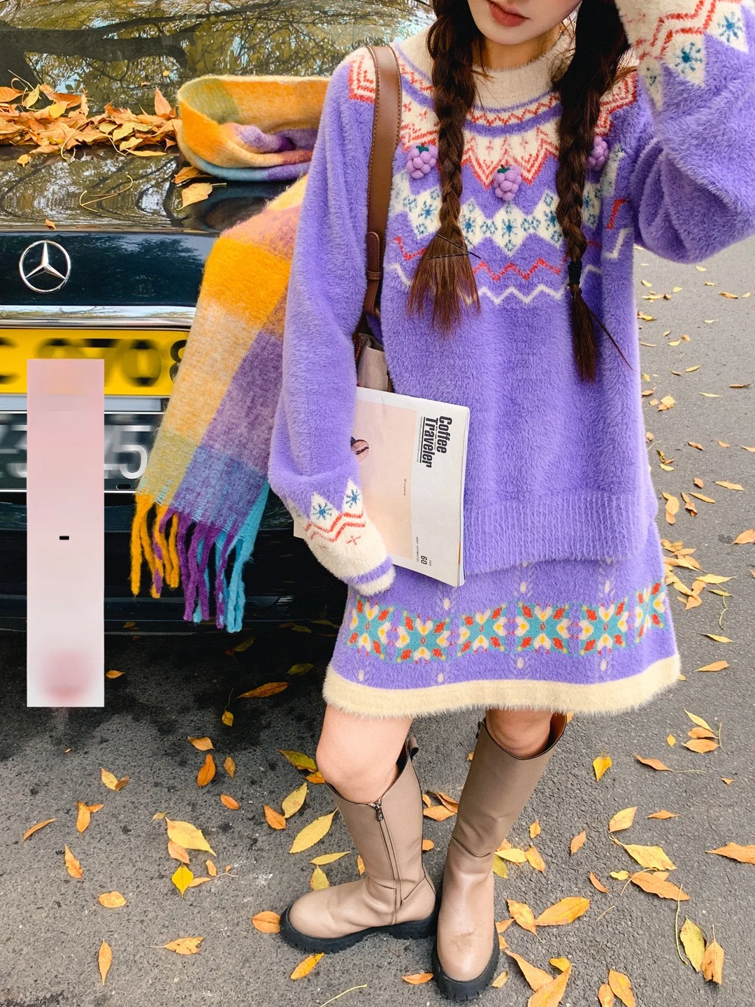 

Gula Liangpin Lazy Sle Knitted Sweater Loose Fit Outerwear Inner Match Fair Isle Crew Ne Thiened Warmth for Autumn Winter