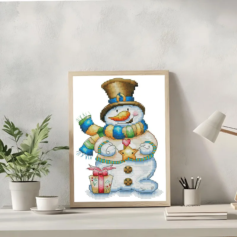 

Soulgift New Pre-Printed Cross Stitch Kit, Stamped 9CT/11CT/14CT/16CT DMC Threads, Embroidery Kit - Snowman With Scarf