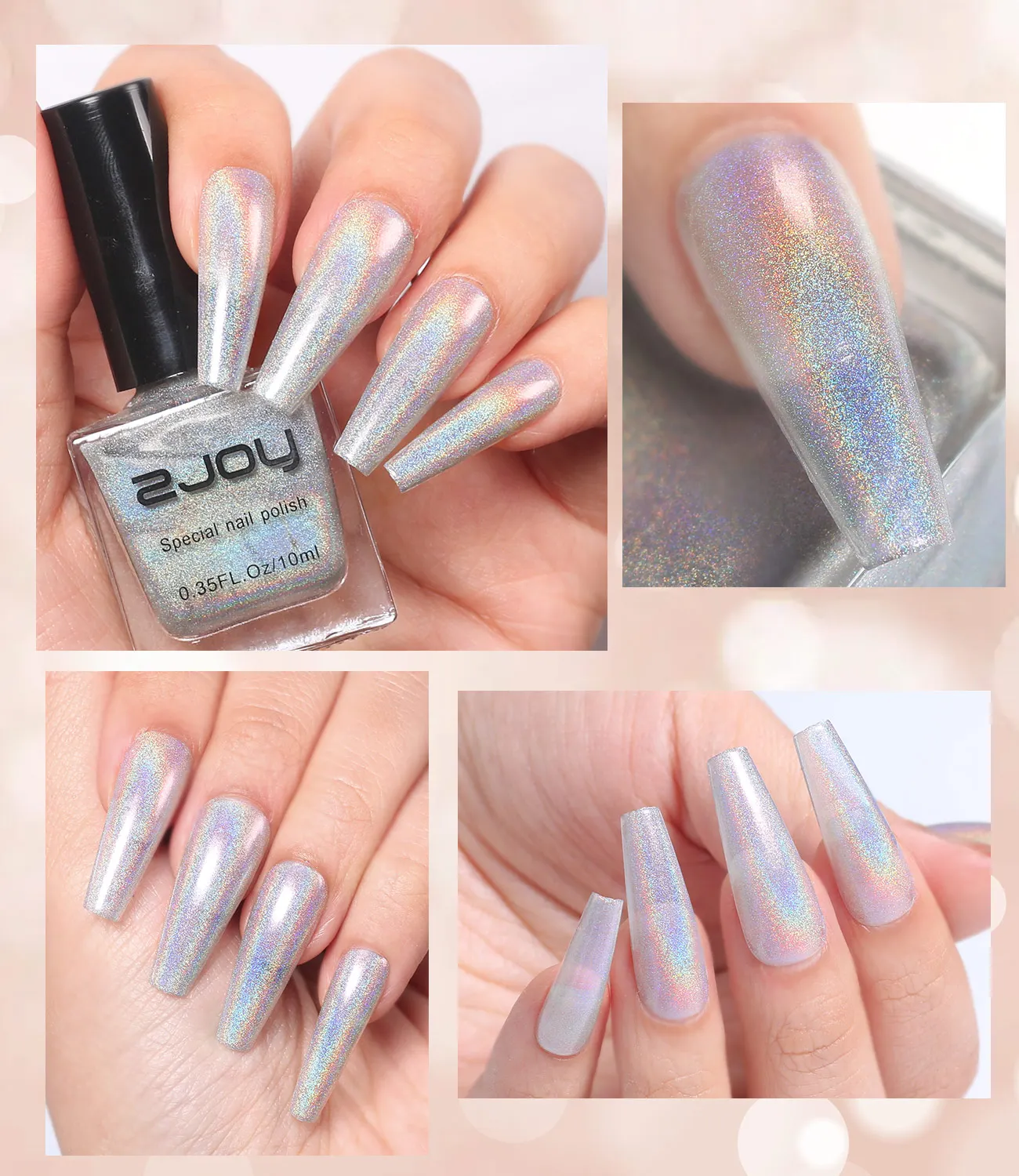 Holographic Nail Polish, Gorgeous Glossy Holographic Halo Glitter Polish Nail Art Nail Pigment Diamond Laser Nail Polish