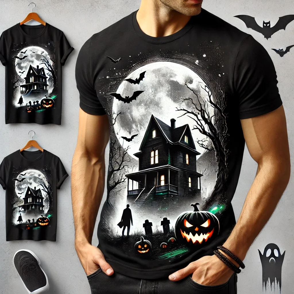 2024 Halloween Short-sleeved T-shirt Casual Men Scary Loose Harajuku Street Halloween T-shirt Top Oversized Men\'s T-shirt