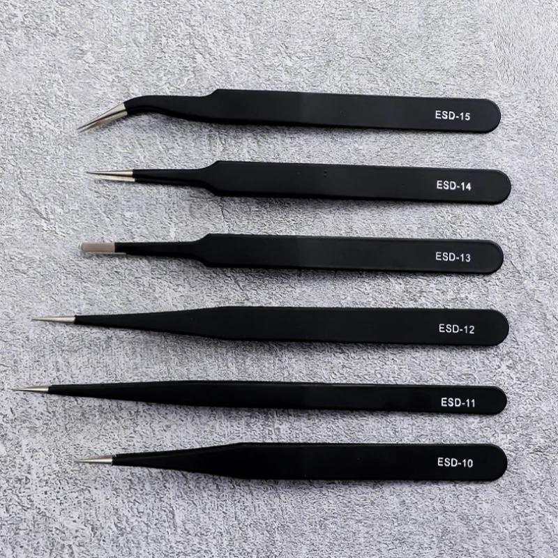 مجموعة ملاقط دقيقة ESD مضادة للكهرباء الساكنة - أداة من الفولاذ المقاوم للصدأ مكونة من 6 قطع للإصلاح الإلكتروني ونمذجة العملية، الانحناء 2025