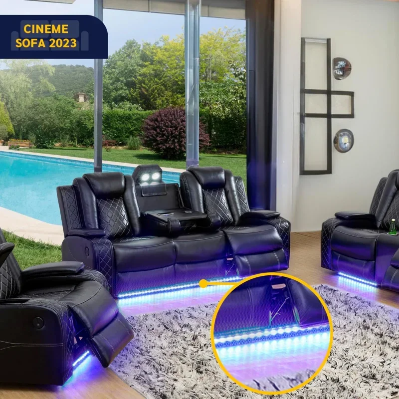 Recliner Living Room Set with LED for Living Room,Dormitory,Guest House,Playroom,Airbnb,Apartment