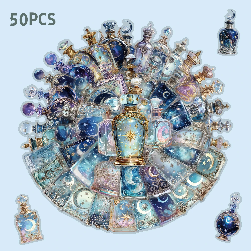 

50 шт. элегантная наклейка для бутылки с фазами Луны, ПЭТ-наклейка для справочника, багажа, динамика, скейтборда, наклейки на чашку воды, наклейка «Луна в бутылку»