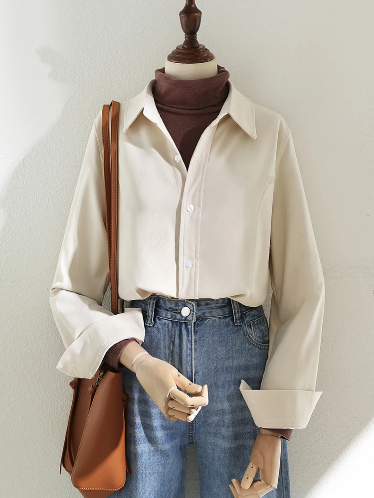 

Thickened Flocking Shirt Women's New Early Spring Top Layered Wear Inner Match Base Shirt Coat Autumn Winter Pure Color Commu...