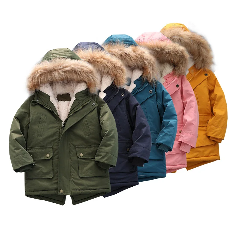 Children Parkas Children Clothing with Plush and Thickened 2024 Cotton Jacket Winter New Fashion Hooded Cotton Coat