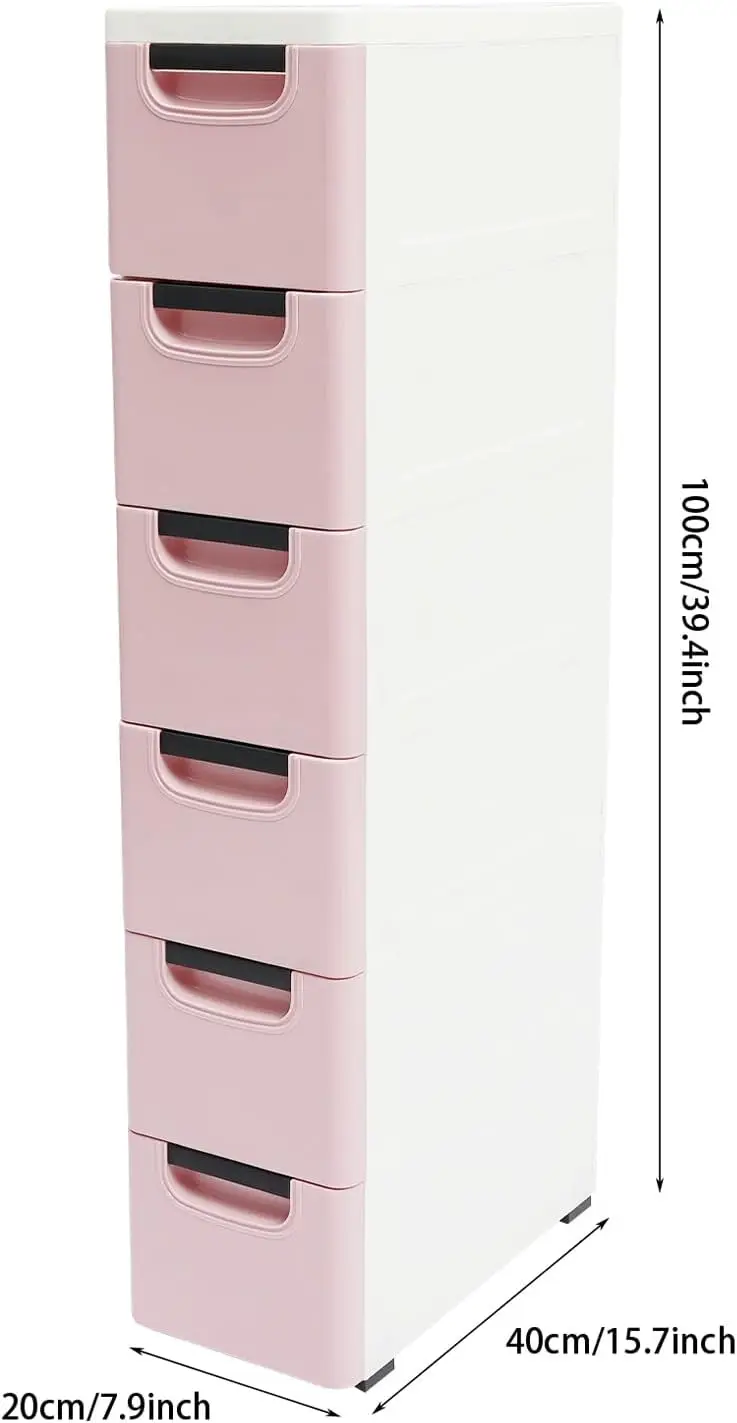 

6 Drawers Narrow Slim Plastic Storage Cabinet,Storage Drawer With Wheels,6 Tier Drawers Dresser,Rolling Narrow Cabinet For